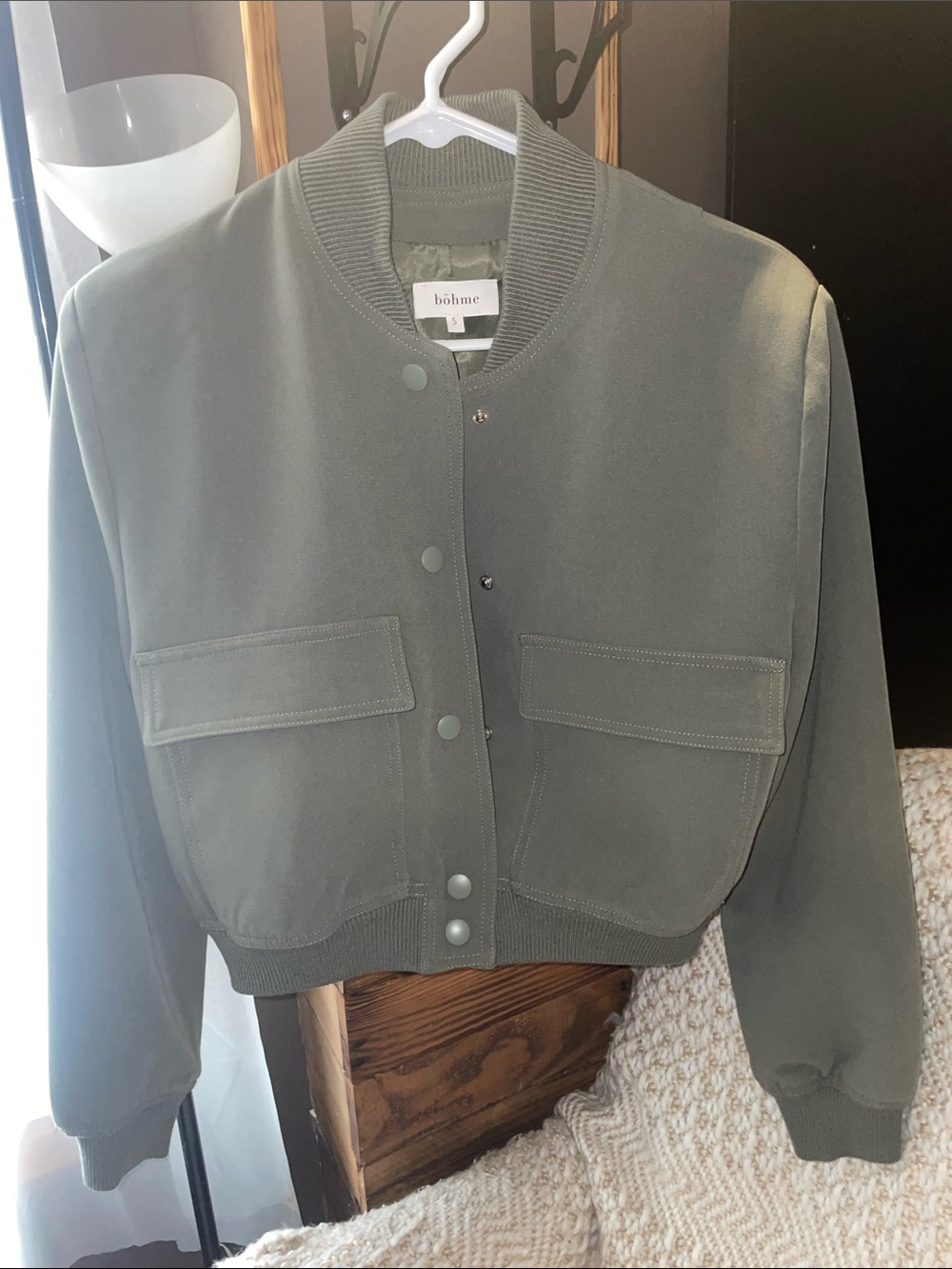Bohme Olive Green Cropped Bomber Jacket